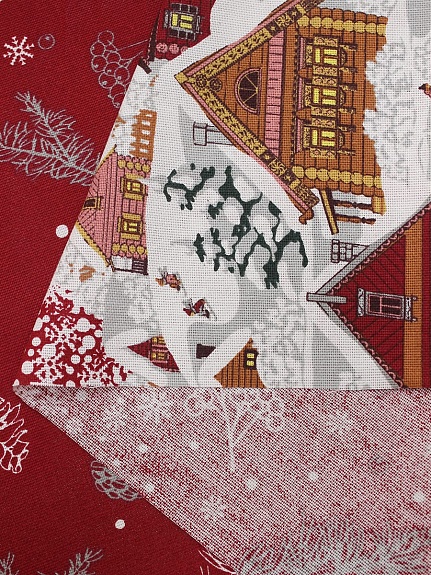 Рогожка "Новогодняя пора" цв.красный, ш.1.5м, хлопок-100%, 165гр/м.кв