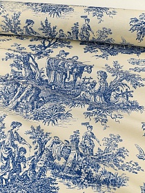 Ткань Дак "Туаль де Жуи - сельский ренессанс" цв.синий, ш.1.8м, хл-65%, п/э-35%, 210гр/м.кв