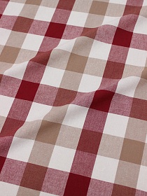 Вареный (стираный) хлопок "Клетка (3.4*3.4см)" цв.бордово-красный/нуга, ш.2.5м, хлопок-100%