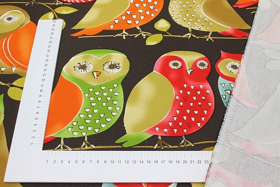 Интерьерный хлопок "Сувенирные совы" цв.темный шоколад, ш.1.5м, хлопок-100%, 250гр/м.кв