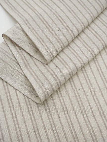 Полулен "Бежево-кофейные полоски" (на суровом), ш.1.5м, лен-30%, хлопок-70%, 140гр/м.кв