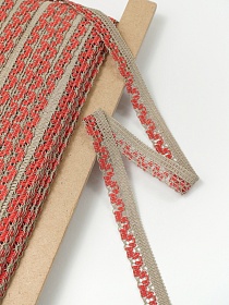 Кружево цв.кофейный/красный, 20мм, хлопок-85%, п/э-15%