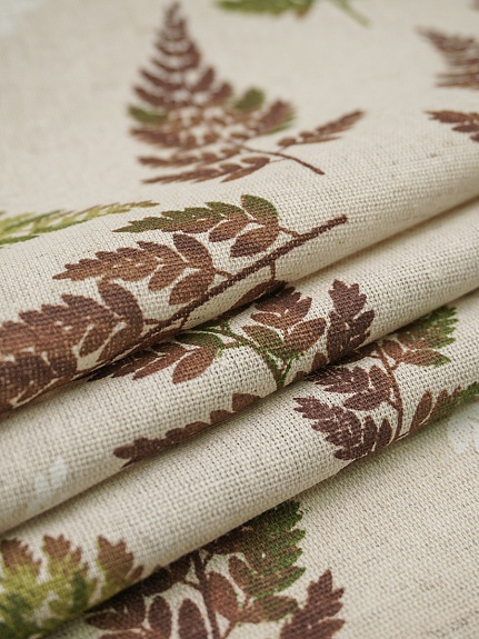 Полулен "Листья папоротника" (на суровом), ш.1.5м, лен-30%, хлопок-70%, 140гр/м.кв
