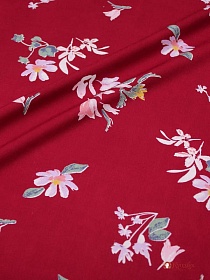 Мерный лоскут (ткань в отрезах) Штапель Премиум "Цветочная пьеса" цв.красное вино, ВИД2,ш.1,43м, вискоза-100%, 110гр/м.кв