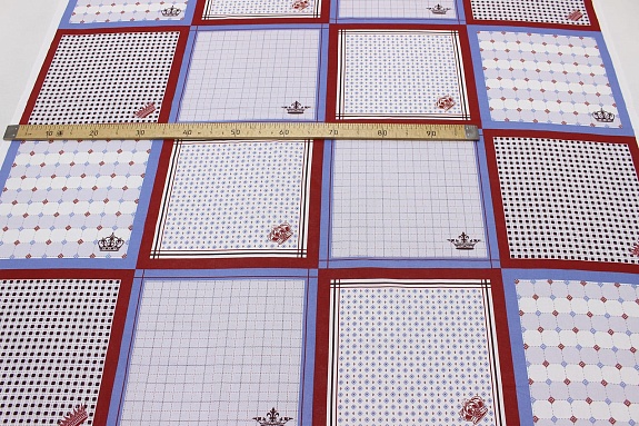 Ситец Крой носовых платков "Короны на клеточках", ш.1.35м, хлопок-100%, раппорт 32см