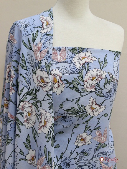 Штапель Премиум "Летний перезвон" цв.голубые сумерки, ш.1.44м, вискоза-100%, 100гр/м.кв