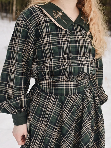 Платье из  Фуле "Клетка" в цвете т.кедр/бежевый