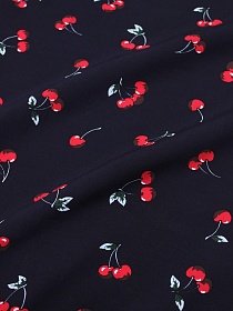 Штапель "Вишенки на чернильно-черном", ш.1.44м, вискоза-100%, 90гр/м.кв