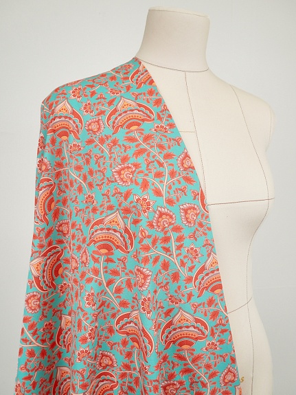 Перкаль Премиум (Digital) "Цветы на бирюзовом фоне-2", ш.1.5м, хлопок-100%, 120гр/м.кв