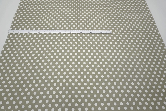 Мерный лоскут (ткань в отрезах) - Рогожка "Белый горох (20мм) на св.оливково-сером", ш.1.5м