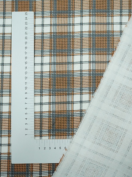 Фланель "Клетка" цв.орех/серый на белом, ш.1.5м, хлопок-100%, 150гр/м.кв