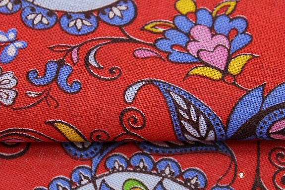 Ситец "Сад бабочек" цв.красный, ш.0.8м, хлопок-100%, 85гр/м.кв