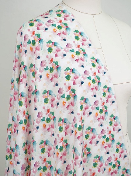 Штапель Премиум (Digital) "Нежная акварель(розовые цветы)", ш.1.45м, вискоза-100%, 110гр/м.кв