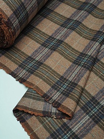 Шерсть пальтово-костюмная Твид "Клетка" цв.фиолетовый/хаки/коричневый, ш.1.5м, шерсть-60%, п/э-40%