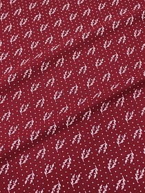 Теплый хлопок "Набойка-веточки с горошком" цв.бордовый, СОРТ2, ш.1.5м, хлопок-100%, 160гр/м.кв