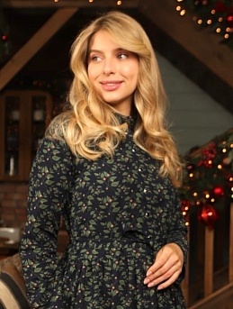 Платье из хлопкольна "Цветущие веточки" цв.чернильный