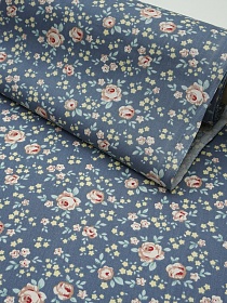 Сатин "Нежная розочка" цв.серо-голубой джинс, ш.1.6м, хлопок-100%, 110гр/м.кв