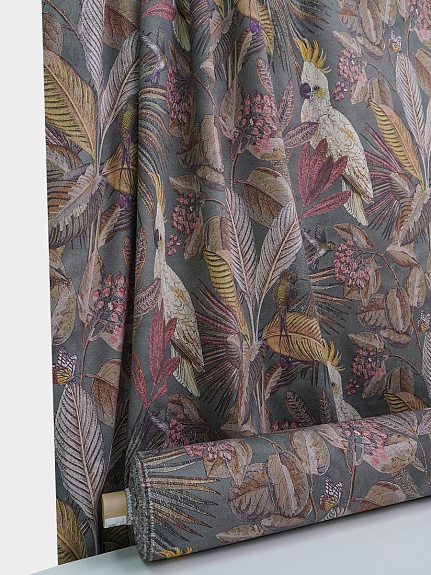 Интерьерный хлопок "Тропический винтаж" цв.т.серый, ш.1.5м, хлопок-100%, 245гр/м.кв