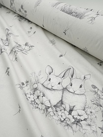 Бязь "Кролики с клевером" цв.св.бежево-серый, СОРТ2, ш.1.5м, хлопок-100%, 135гр/м.кв