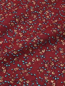 Хлопколен "Мелкие цветочки с веточками на бордово-красном", СОРТ2, ш.1.45м, хл-80%, лен-20%