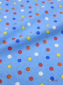 Фланель "Разноцветный горошек на голубом", ш.0.87м, хлопок-100%, 160гр/м.кв
