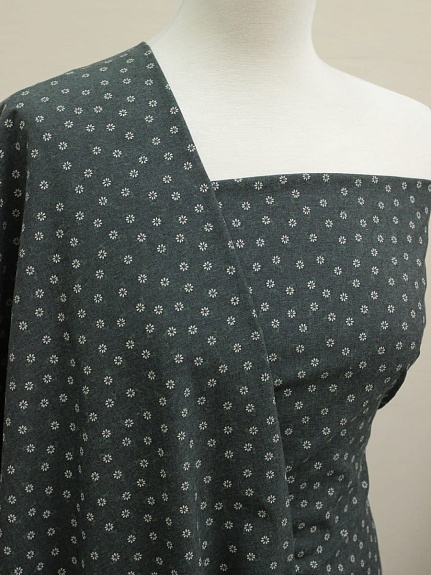 Плательный хлопок "Мелкие ромашки на т.кедровом меланже", ш.1.5м, хл-80%, п/э-20%, 150гр/м.кв