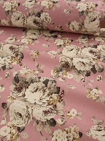 Плотный импортный хлопок "Белые пионы на розовом", СОРТ2, ш.1.44м, хлопок-100%, 125гр/м.кв