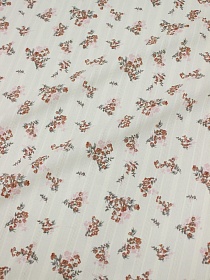 Мерный лоскут Фактурный хлопок с мережкой-полосой "Луговой букетик-коричневые цветочки", ш.1.45м, хл-100%