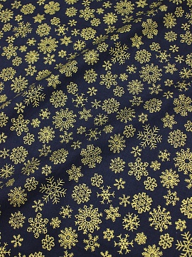 Сатин "Золотые снежинки на чернильно-синем", ш.1.6м, хлопок-100%, 120гр/м.кв