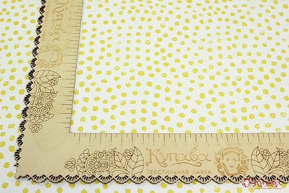 Полулен "Горчичный горох под набойку на белом", ш.1.5м, лен-30%, хлопок-70%, 147гр/м.кв