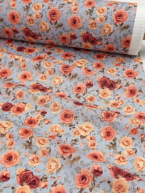 Импорт. хлопок Цифр.печать "Элегия роз" цв.голубой, ш.1.5м, хлопок-100%, 100гр/м.кв