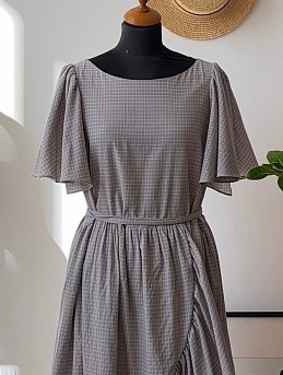 Платье из пестряди "Средняя клетка на серо-кофейном"