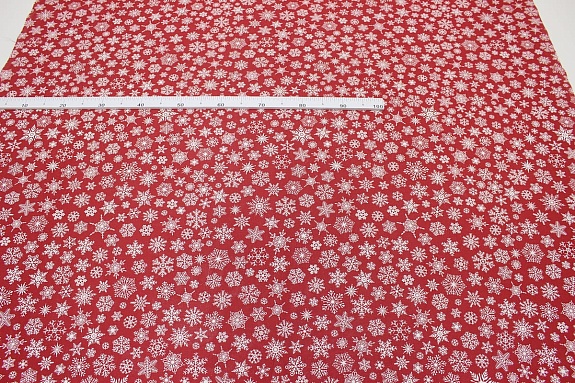Бязь "Белые снежинки" цв.винтажный темно-красный, ш.1.5м, хлопок-100%, 120гр/м.кв