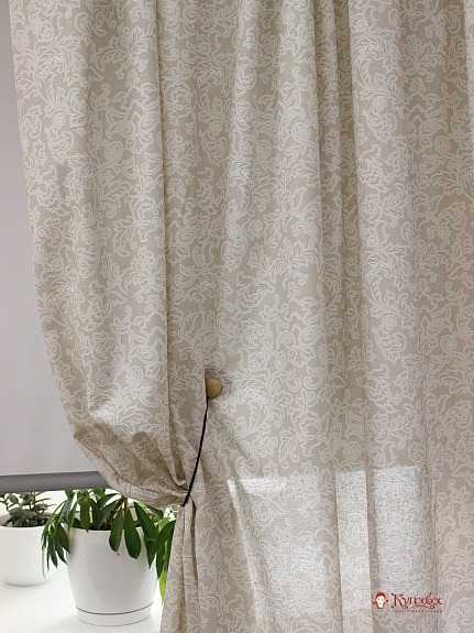Полулен "Сказочный белый узор" цв.бежевый, ш.2.2м, лен-30%, хлопок-70%, 140гр/м.кв