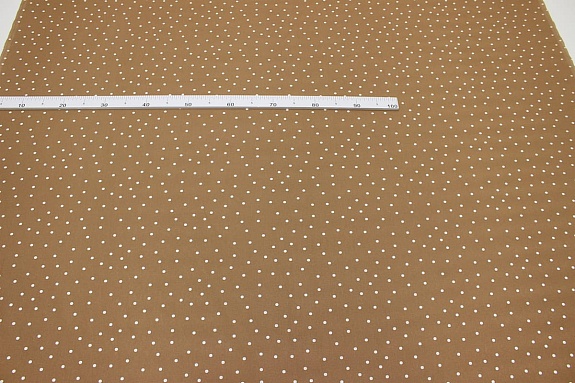 Поплин "Россыпь белого гороха (6мм) на карамельно-коричневом", ш.1.5м, хлопок-100%, 105гр/м.кв