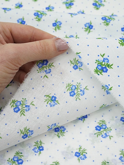 Ситец "Синие цветочки с пшеном на белом", ш.0.8м, хлопок-100%, 100гр/м.кв
