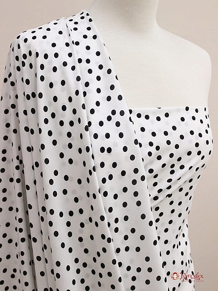 Штапель "Россыпь черного гороха (7мм)" цв.белый, СОРТ2, ш.1.43м, вискоза-100%, 90гр/м.кв