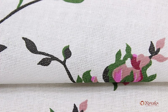 Полулен "Зайцевские розочки на белом", ш.1.5м, лен-30%, хлопок-70%, 140гр/м.кв#017702