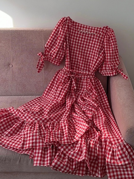 Платье из вареного хлопка в красно-бордовом цвете