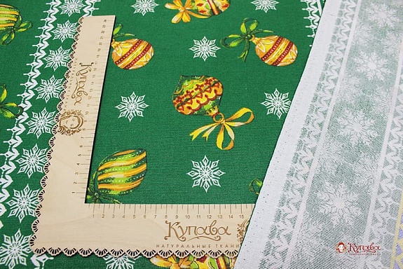 Рогожка "Рождественская сказка" цв.зеленый, ш.1.5м, хлопок-100%, 160гр/м.кв