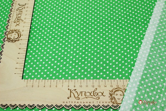 Бязь "Белый горох (3мм) на ярко-зеленом", СОРТ2, ш.1.5м, хлопок-100%, 110гр/м.кв