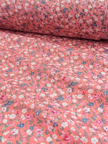 Импорт. хлопок "Цветочный вьюнок на коралловом", ш.1.5м, хлопок-100%, 100гр/м.кв