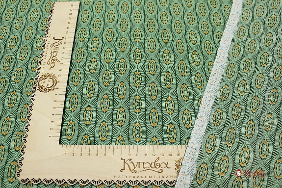 Ситец "Зеленый плетеный орнамент", ш.0.8м, хлопок-100%, 90гр/м.кв