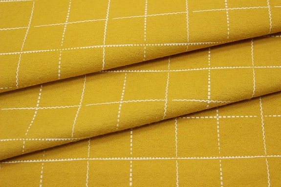 Теплый хлопок "Клетка-пунктир на желто-горчичном", ш.1.5м, хлопок-100%, 150гр/м.кв