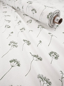 Хлопколен "Зеленые стебельки" цв.белый, ш.1.5м, лен-15%, хлопок-85%, 180гр/м.кв