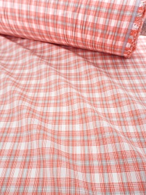 Вареный (стираный) хлопок "Тройная клетка" цв.коралловый/серый, ш.2.5м, хлопок-100%, 105гр/м.кв