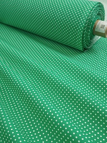 Мерный лоскут (ткань в отрезах) Бязь "Белый горох (3мм) на зеленом", ш.1.5м, хлопок-100%, 120гр/м.кв