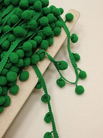 Тесьма "Помпоны" цв.бархатный зеленый, шир.тесьмы без помпона-8мм; помпон Ø-15мм, п/э-100%