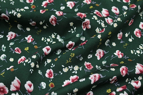 Штапель "Цветочная ночь" цв.темный кедр, ш.1.42м, вискоза-100%, 90гр/м.кв