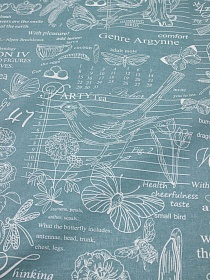 Рогожка "Флора и фауна" цв.бирюзово-зеленая дымка, ш.1.5м, хлопок-100%, 165гр/м.кв